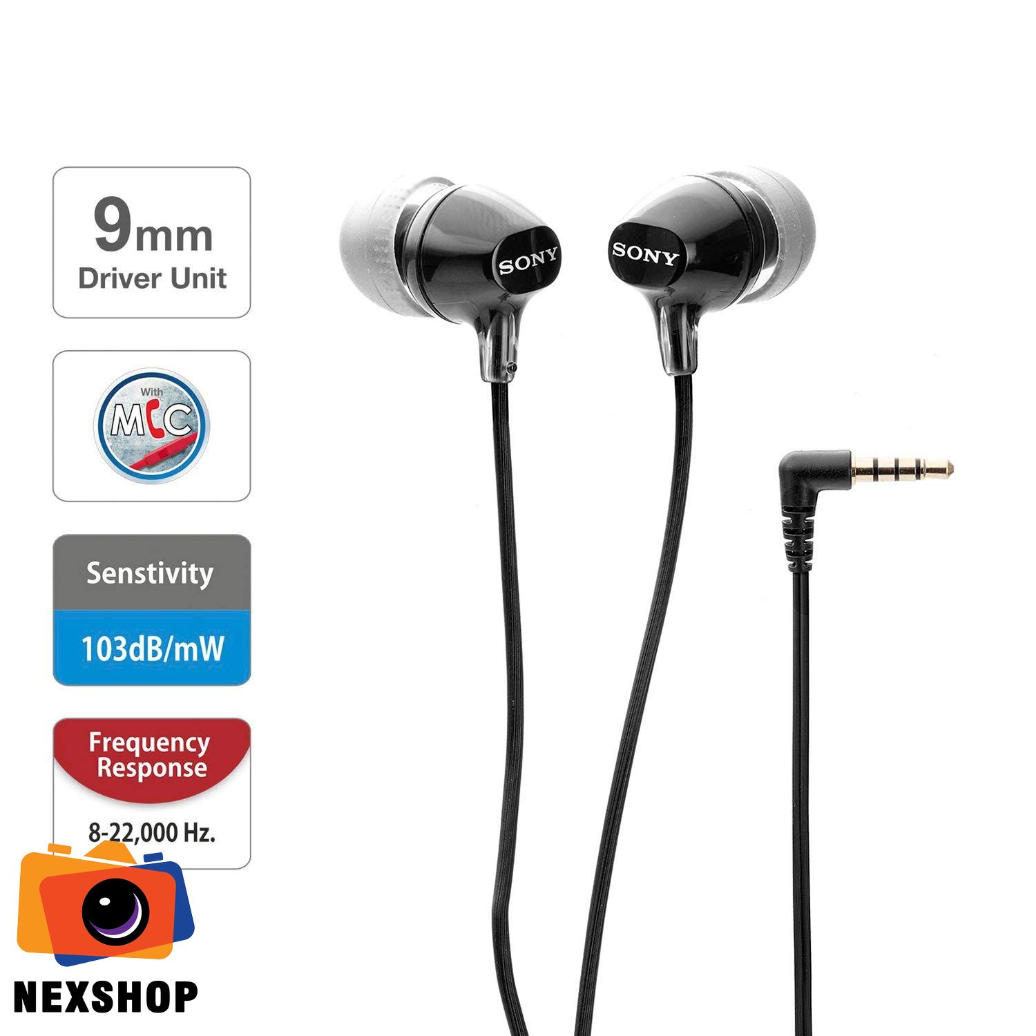 Tai nghe In-ear MDR-EX15AP | Đen | Chính hãng Sony - thiết kế và phụ kiện