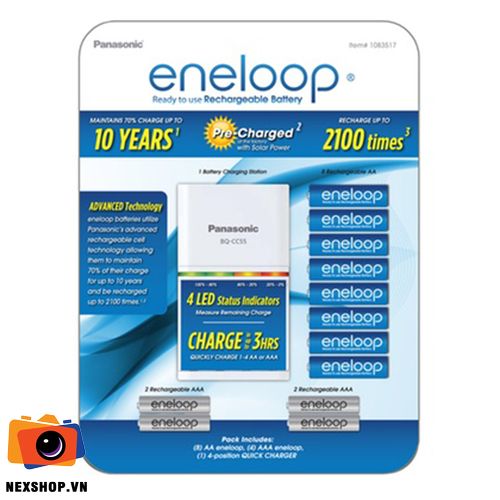 Bộ pin sạc Panasonic Eneloop Rechargeable Battery Kit 8 AA + 4 AAA + Quick Charger | Nhập khẩu