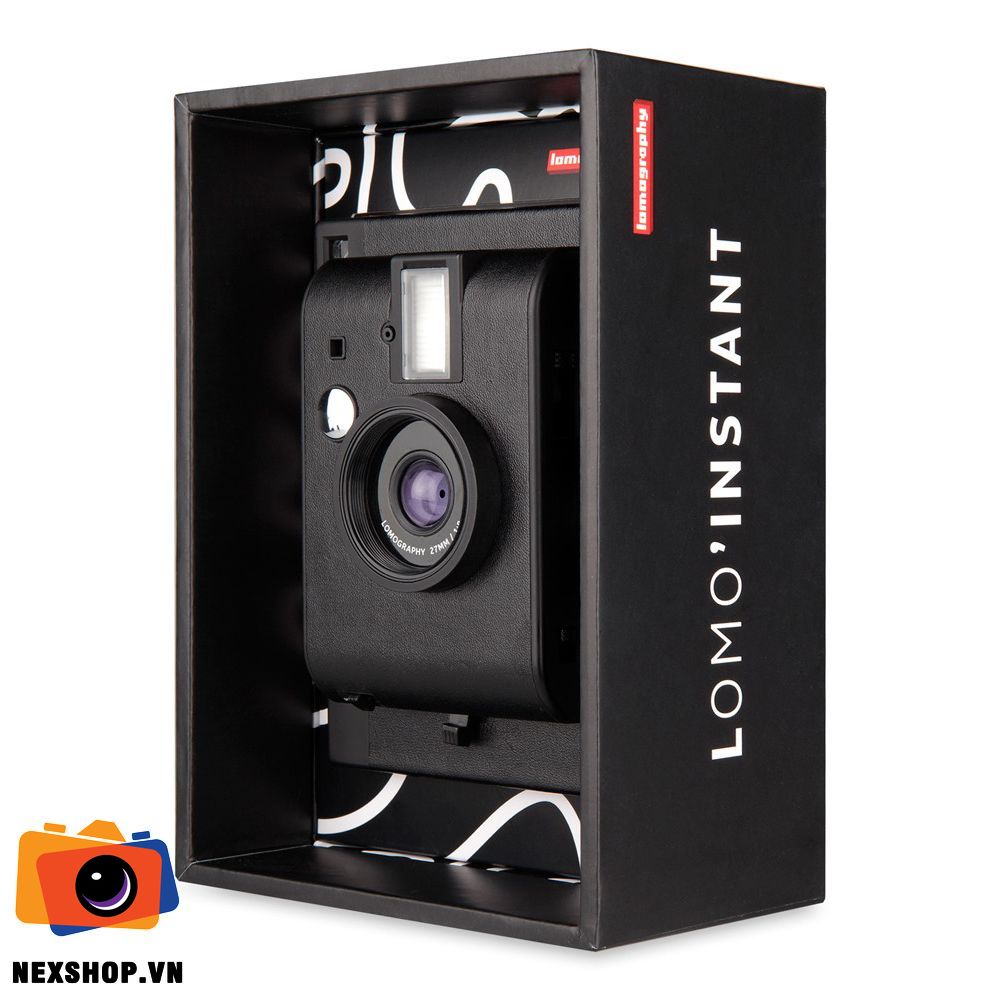 Máy Ảnh Lomography Lomo'Instant Kèm 3 Ống Kính | Màu Đen | Chính - mặt sau và phụ kiện đi kèm