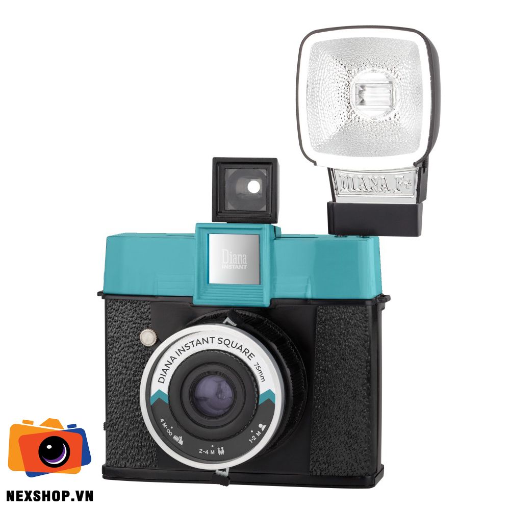 Máy Ảnh Phim Lomo Diana Instant Square Camera Kèm Flash | Chính h - mặt sau và phụ kiện đi kèm