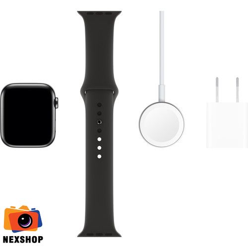 Apple Watch Series 5 GPS + Cellular, 40mm Space Black Stainless Steel Case with Black Sport Band - S/M & M/L | Chính hãng FPT