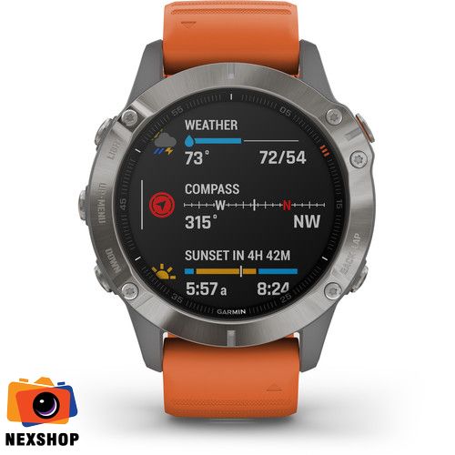 Đồng hồ sức khỏe Fenix 6 - Pro and Sapphire Editions Sapphire - Titanium with Ember Orange Band | Hàng chính hãng FPT