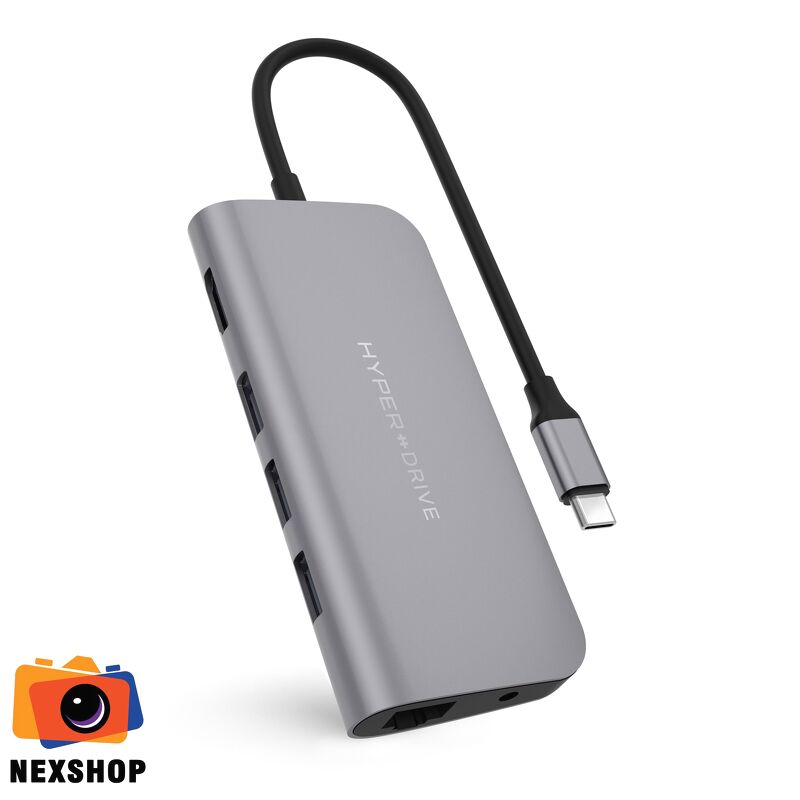 Cổng chuyển Hyperdrive Power 9-in-1 USB-C Hub for iPab Pro 2018, Macbook, Ultrabook, Chromebook, PC & USB-C Divices | Màu xám | Hàng chính hãng