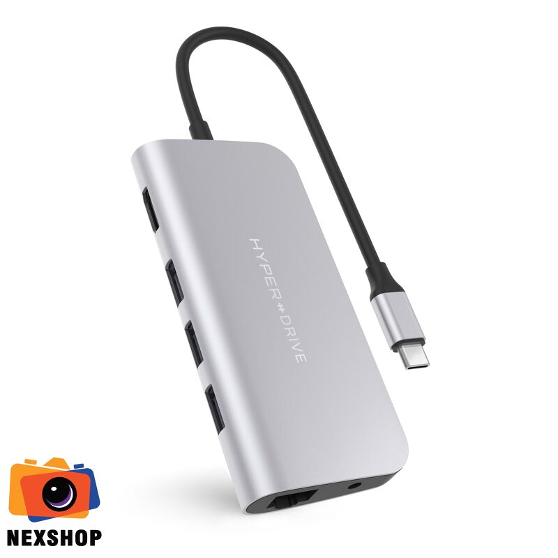 Cổng chuyển Hyperdrive Power 9-in-1 USB-C Hub for iPab Pro 2018, Macbook, Ultrabook, Chromebook, PC & USB-C Divices | Màu xám | Hàng chính hãng