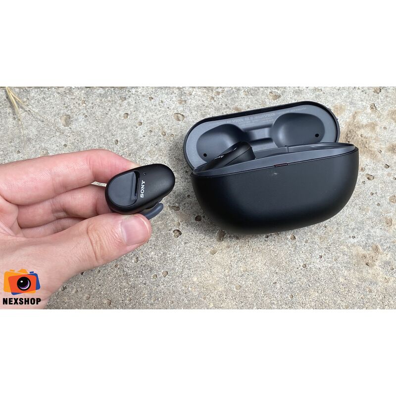Tai nghe không dây chống ồn Sony WF-SP800N | Đen | Chính hãng - mặt sau và phụ kiện đi kèm