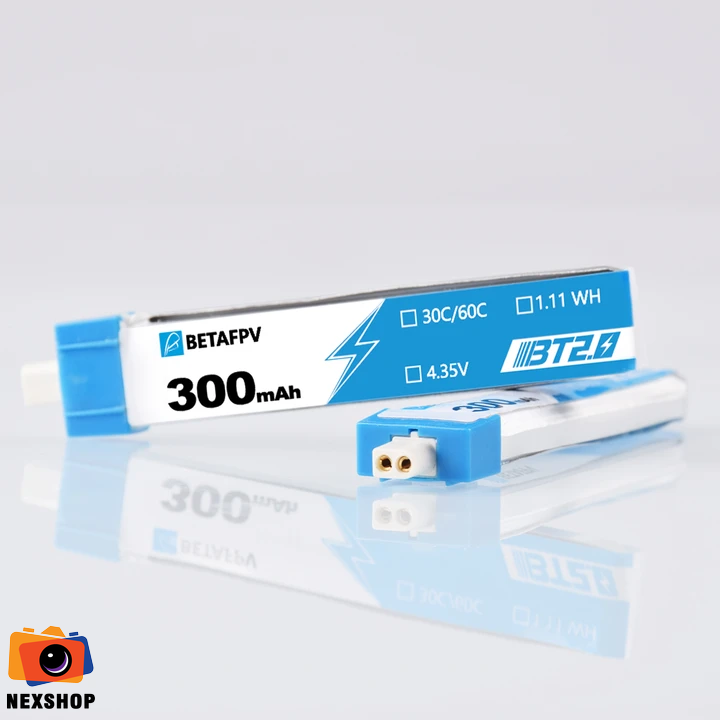 Pin BetaFPV BT2.0 300mAh 1S 30C HV | Chính hãng - mặt sau và phụ kiện đi kèm