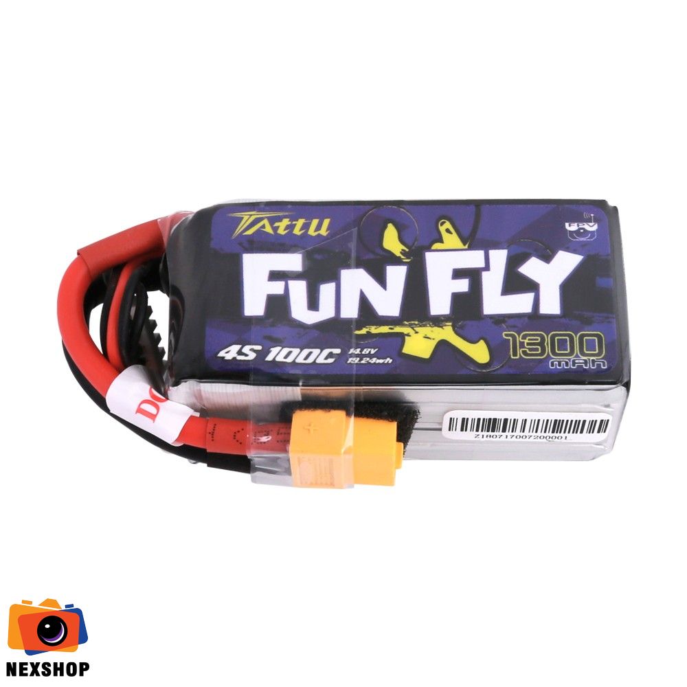 Tattu FunFly 1300mAh 100C 14.8V 4S1P lipo battery pack with XT60 Plug for Practice