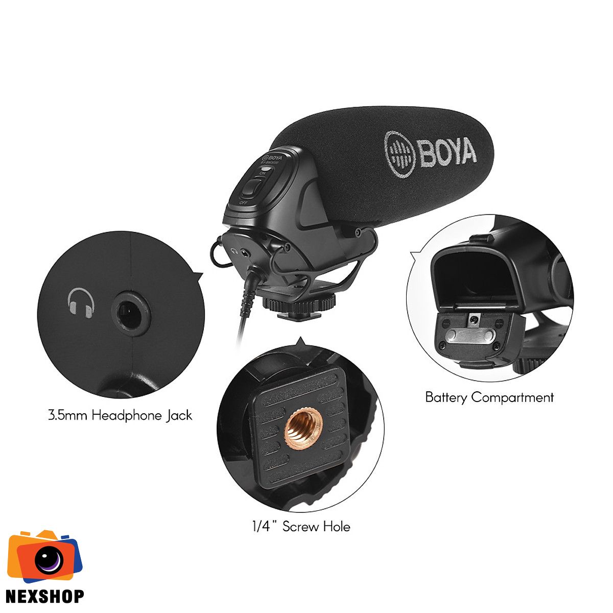 Mic thu âm máy ảnh Boya BY-BM3030 | Chính hãng - cấu hình hộp sạc