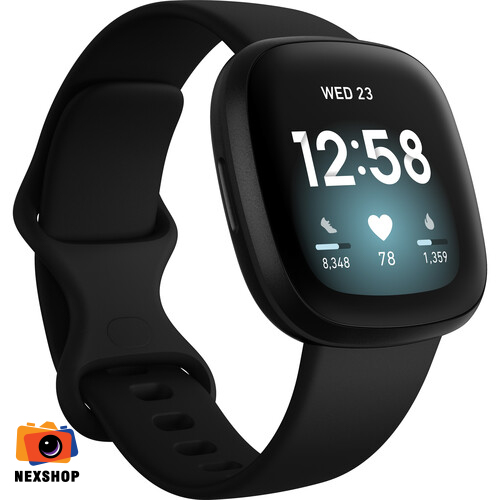 Vòng đeo tay theo dõi sức khỏe Fitbit Versa 3 | Black/Black Aluminum | Chính hãng FPT