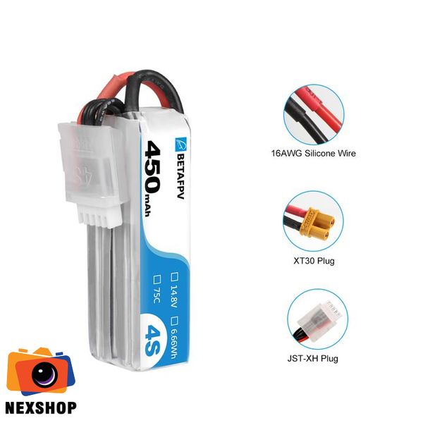 BetaFPV 450mAh 4S 75C Lipo Battery (2pcs)