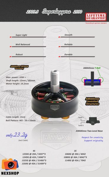 Superleggera 2305.5 - 2550KV Motor aMAXinno T-Bell