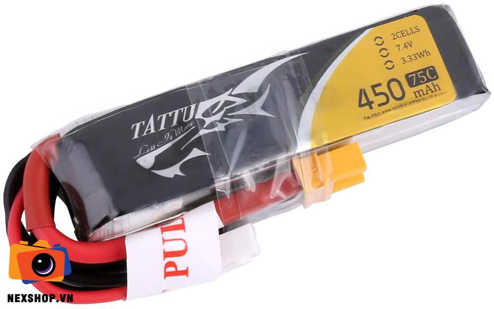 Tattu 450mAh 7.4V 75C 2S1P Long Size Pack | Chính hãng - khả năng kết nối thiết bị