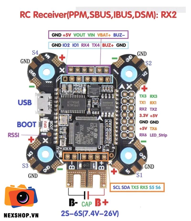 JHEMCU F722 Betaflight Flight Controller 2-6S OSD 5V/2A BEC