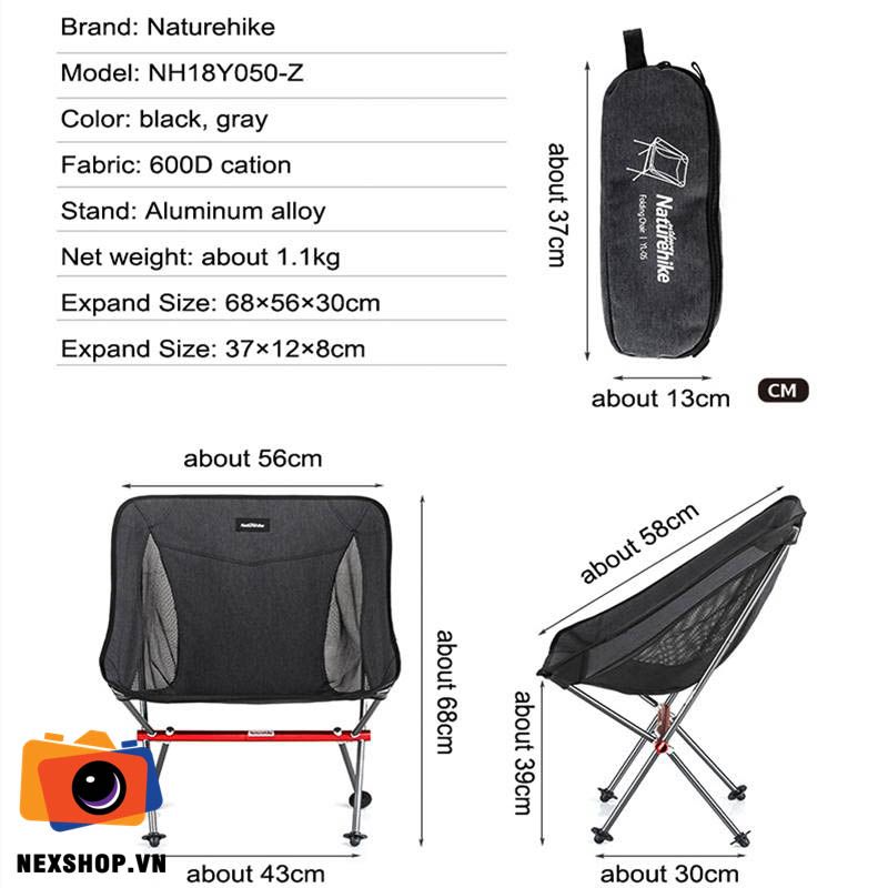 Ghế nhôm gập gọn siêu nhẹ Naturehike YL05 | Chính hãng - mặt sau và phụ kiện đi kèm