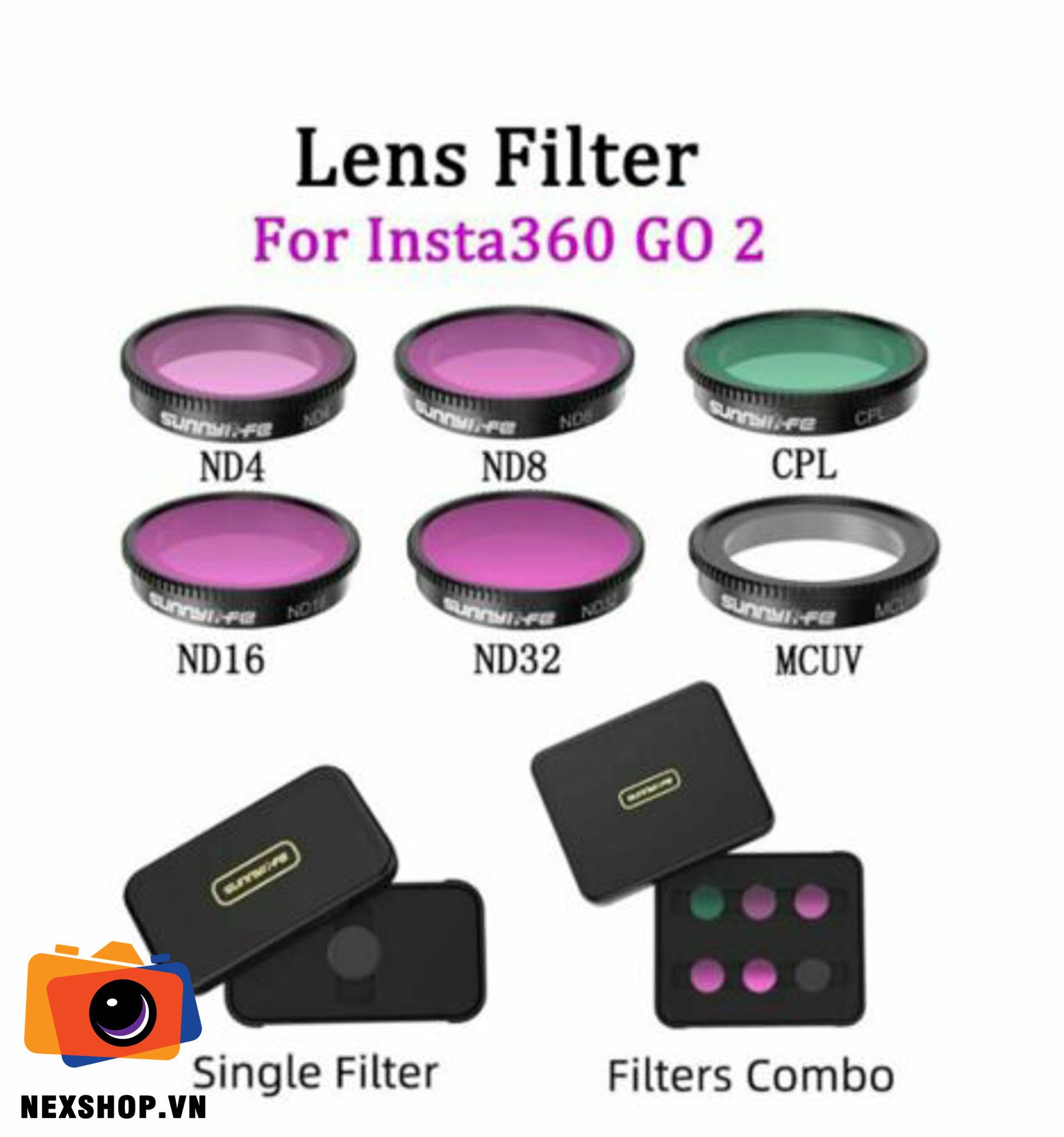 Bộ kính lọc Insta360 Go 2 MCUV/CPL/ND4/ND8/ND16/ND32 Sunnylife | Nhập khẩu ( 6 Filters )