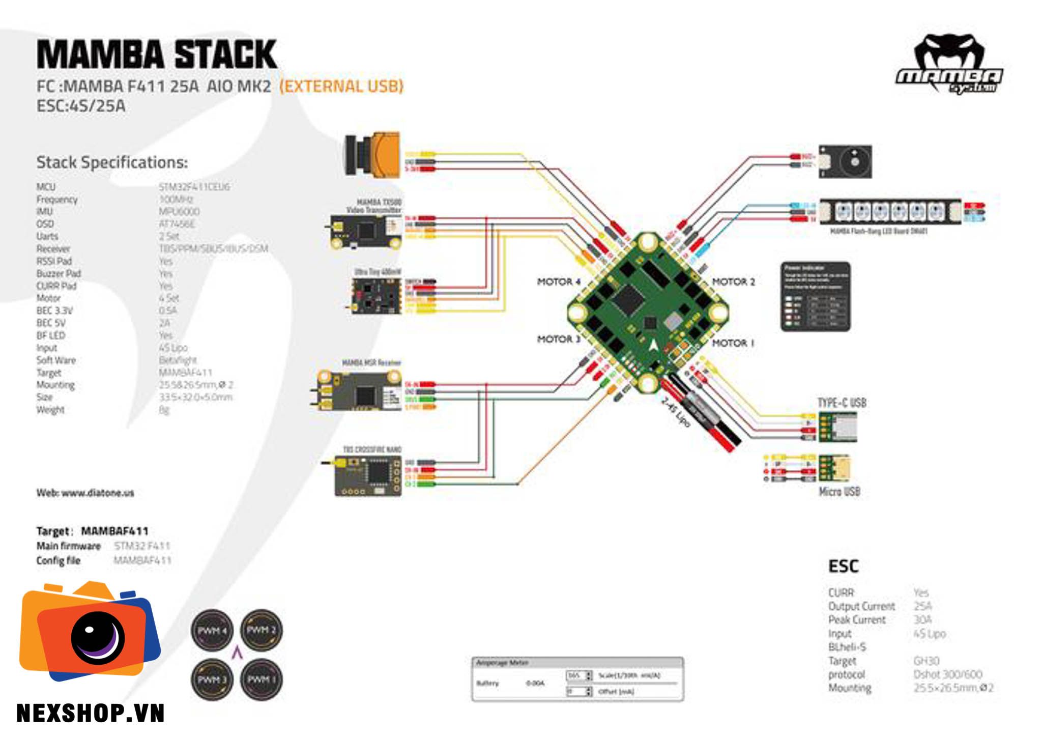 Mamba F411 25A AIO MK2 4S 8bit (Extennal USB)