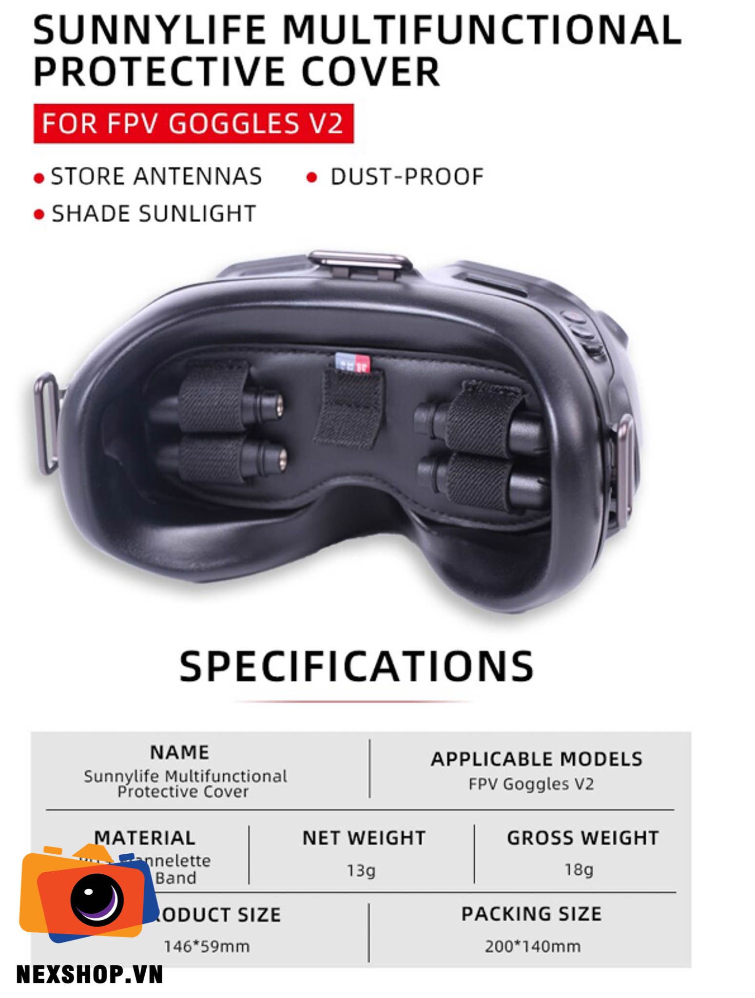 Miếng che kính kết hợp cài ăng ten DJI Goggles V2 Sunnylife — ảnh 1