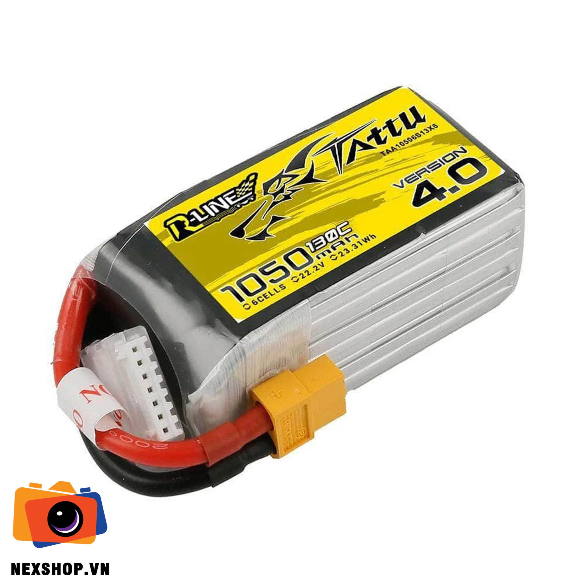 Pin máy bay TATTU R-LINE 4.0 1050mAh 22.2V | Chính hãng - mặt sau và phụ kiện đi kèm