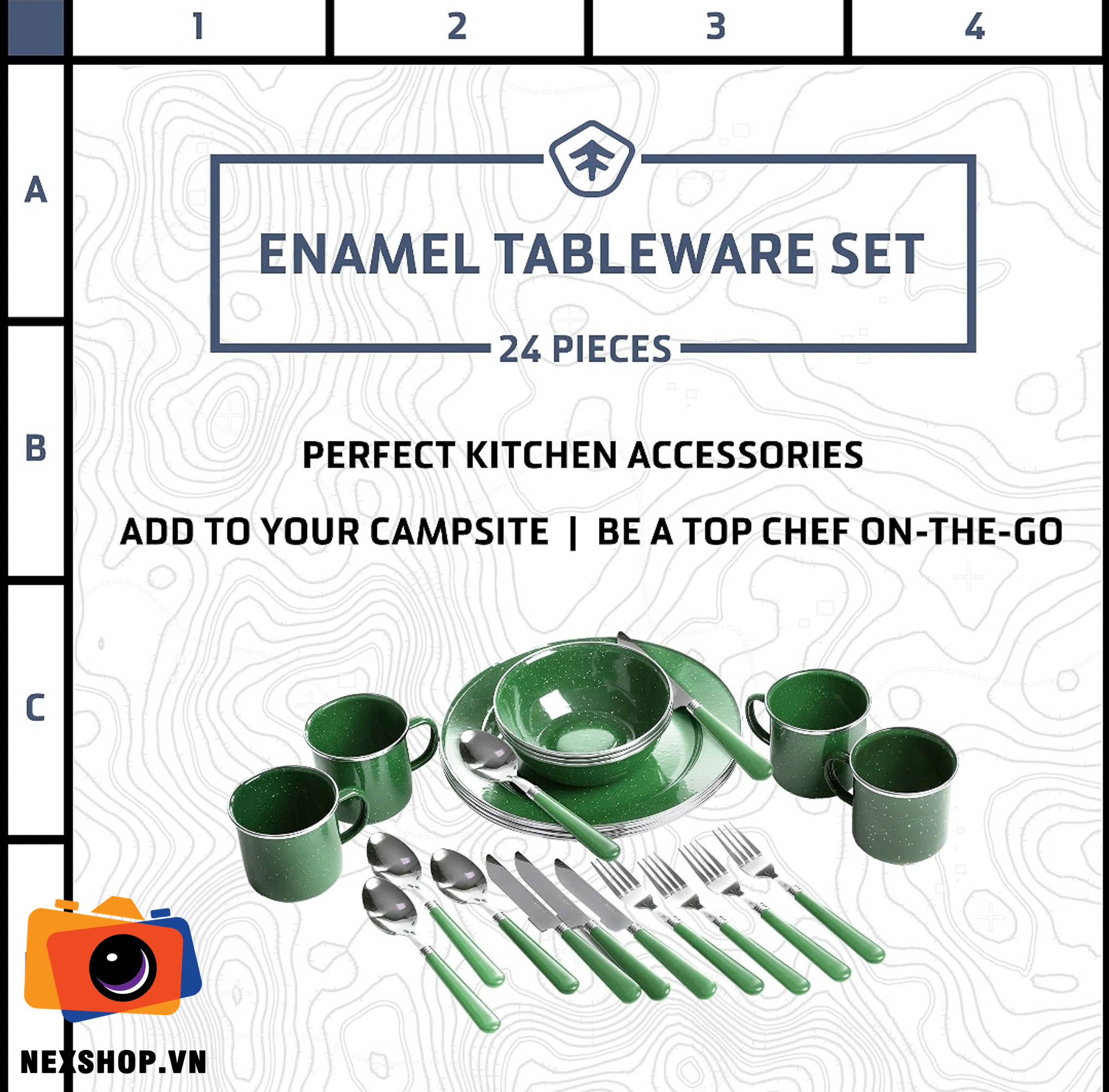 Set Tráng Men Stansport Deluxe 24 Piece Enamel Tableware - Green