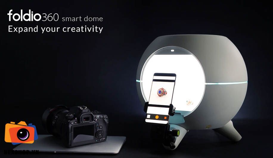 Hộp Chụp Sản Phẩm Foldio360 Smart Dome | Chính Hãng - mặt sau và phụ kiện đi kèm