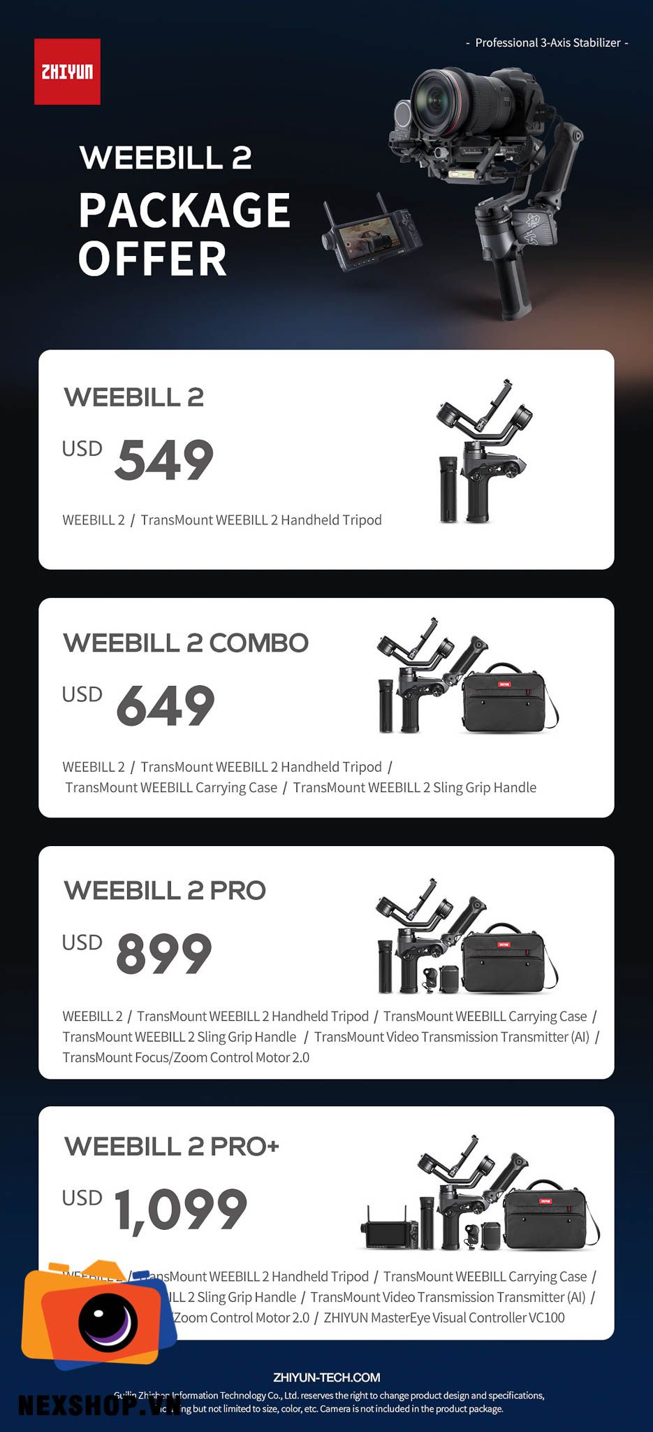 Gimbal chống rung Zhiyun Weebill 2 Combo | Hàng chính hãng