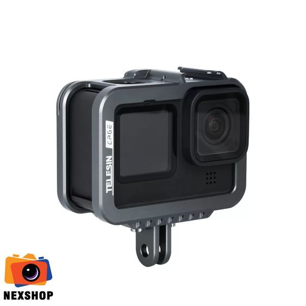 Cage nhôm CNC cho GoPro Hero 10/9 Black | Chính hãng Telesin - mặt sau và phụ kiện đi kèm