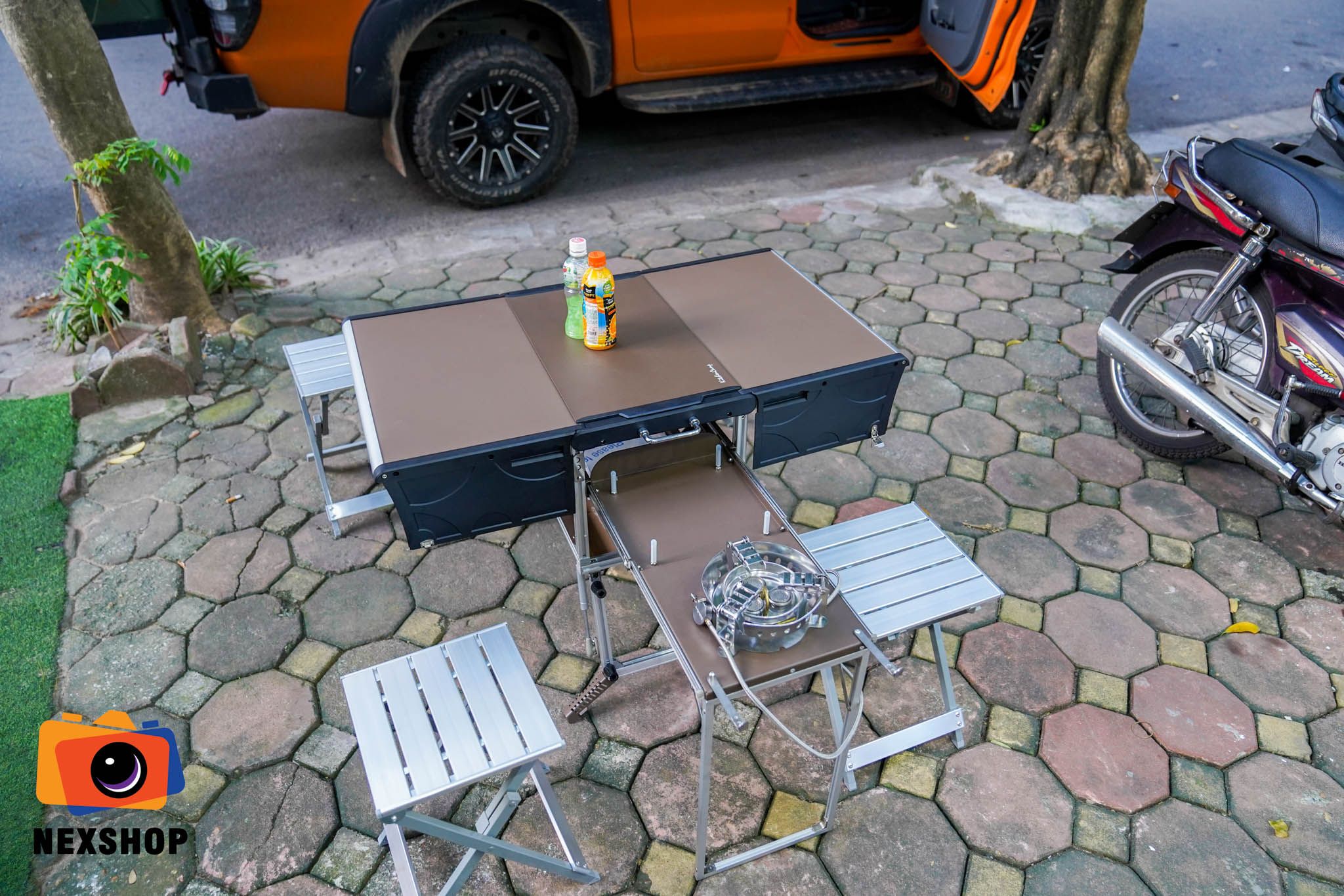 Bộ Bàn Bếp kèm 4 Ghế Nhôm All in One Kitchen Camp | Chính hãng - cấu hình hộp sạc