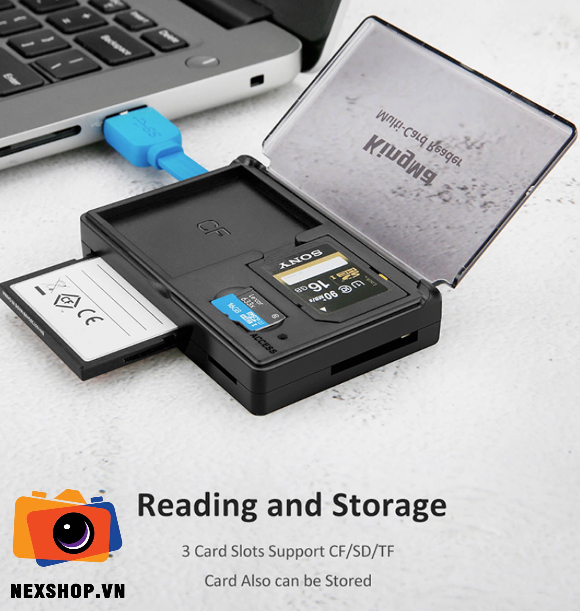 Đầu đọc thẻ 3-in-1 Card Reader USB 3.0 High Speed Support SD/CF/TF Card | Kingma