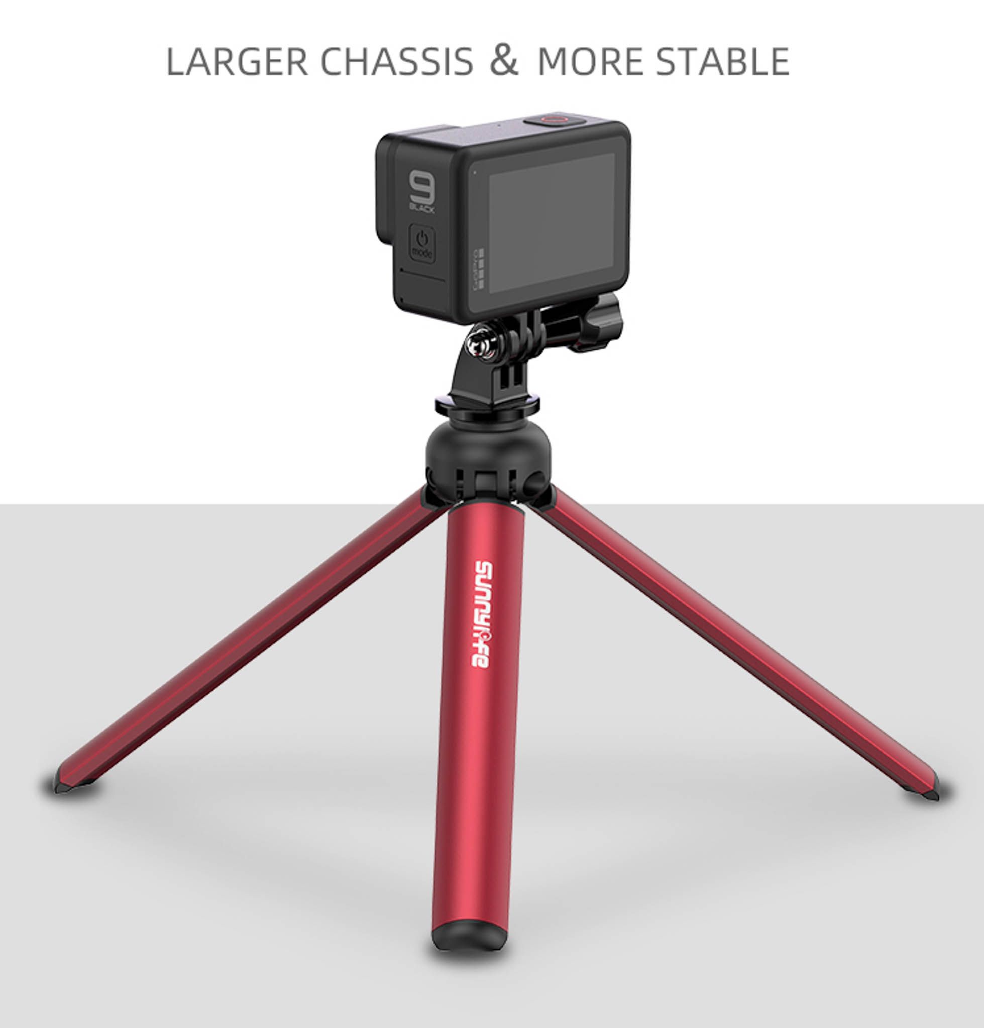 Gậy 13CM Mini Aluminum Alloy Tripod cho camera hành động | Sunnylife | Màu Đỏ - mặt sau và phụ kiện đi kèm