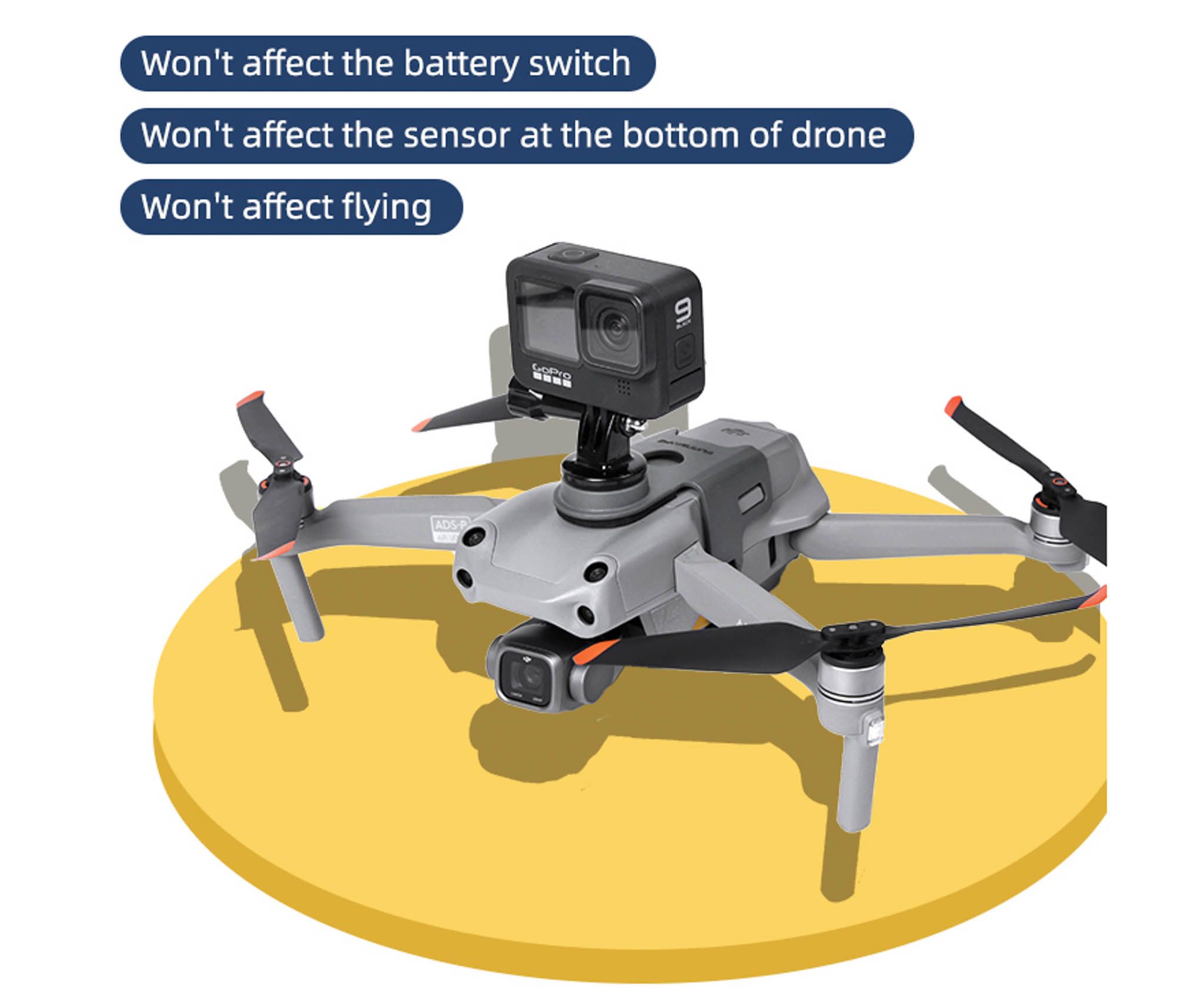 Ngàm gắn camera hành động lên DJI Air 2S | Sunnylife | Chính hãng - mặt sau và phụ kiện đi kèm