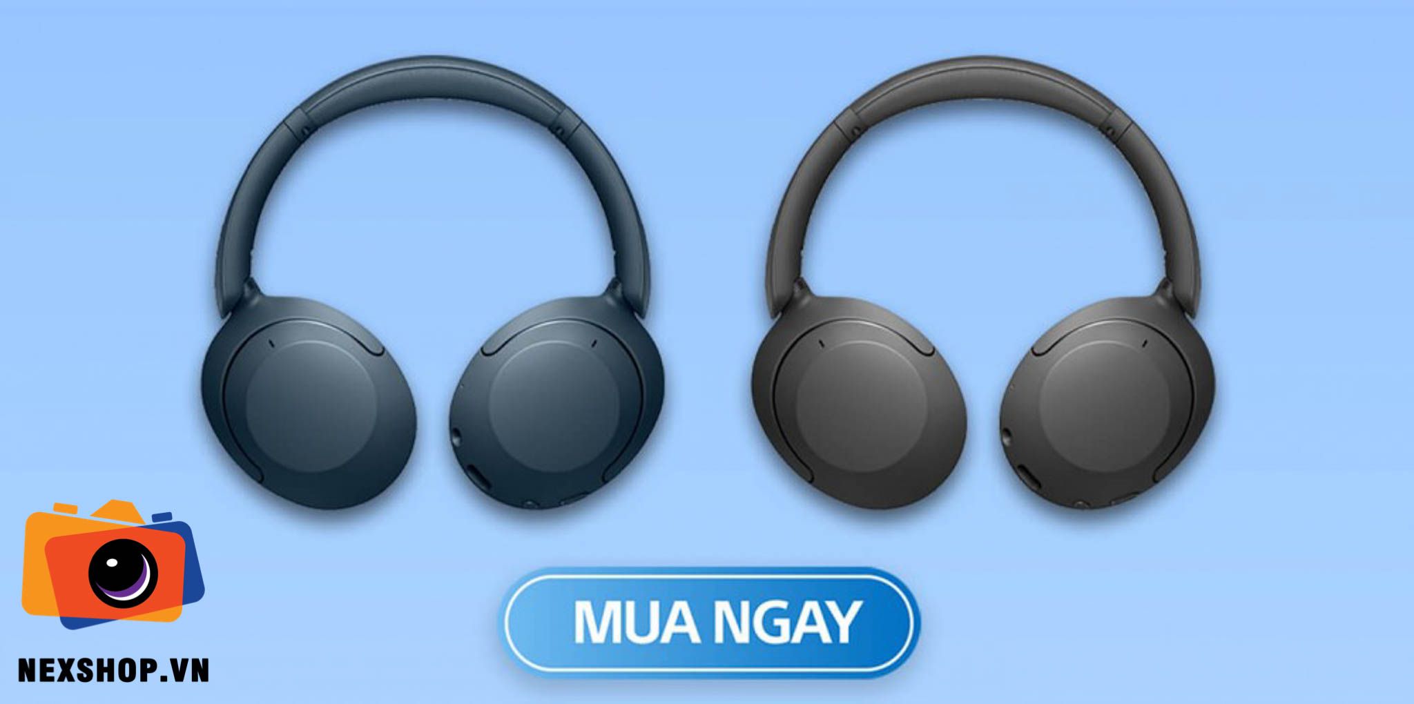 Tai nghe không dây chống ồn Sony WH-XB910N | Màu xanh | Chính hãn - mặt sau và phụ kiện đi kèm