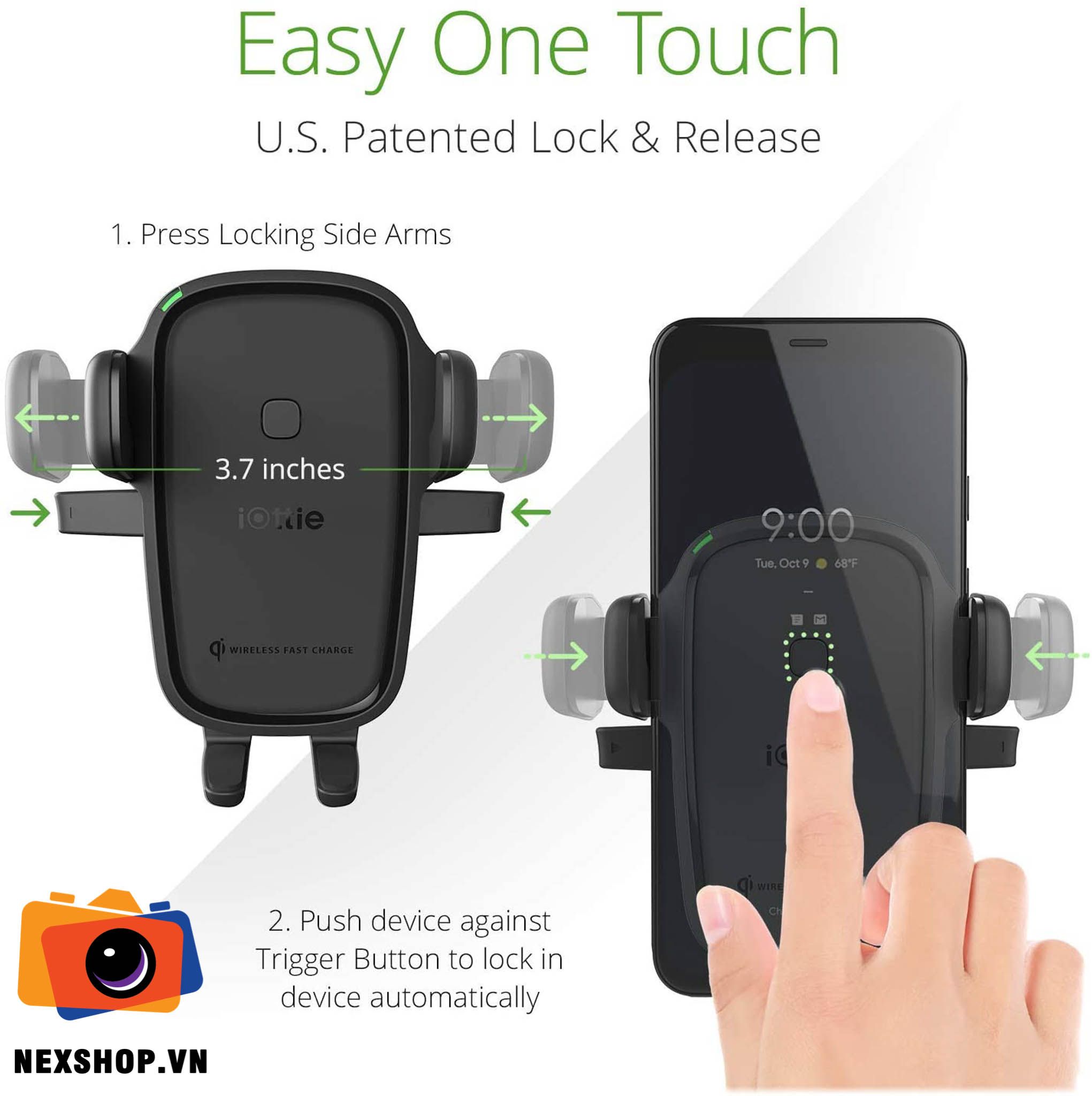 Đế sạc không dây xe hơi iOttie Easy One Touch Wireless 2 | Phiên bản hút lên tap lô xe hoặc kính lái | Chính hãng