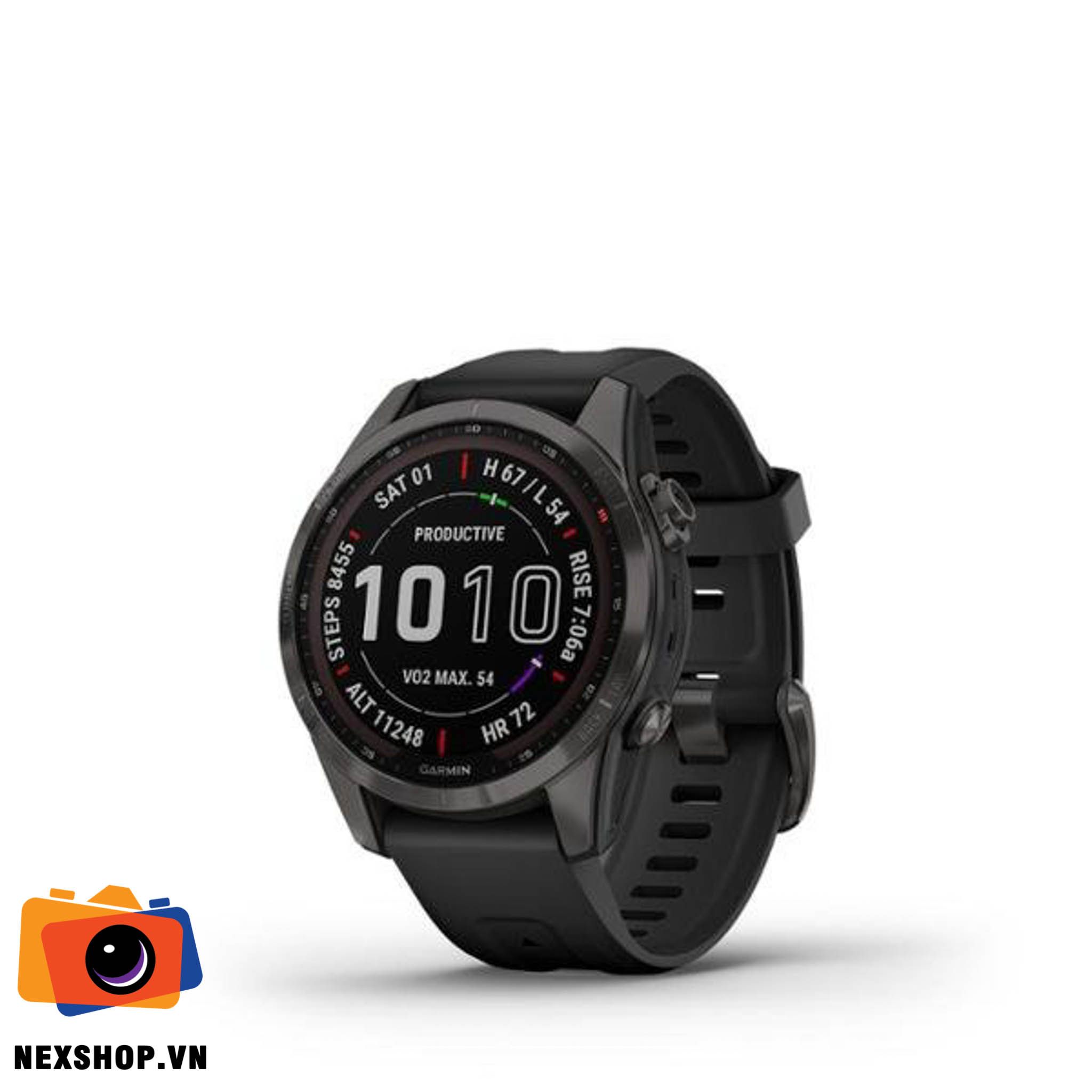 Đồng hồ thông minh Fenix 7S Sapphire, Màu xám Carbon phủ DLC với Dây màu đen, Đồng hồ GPS, SEA Solar | Chính hãng FPT