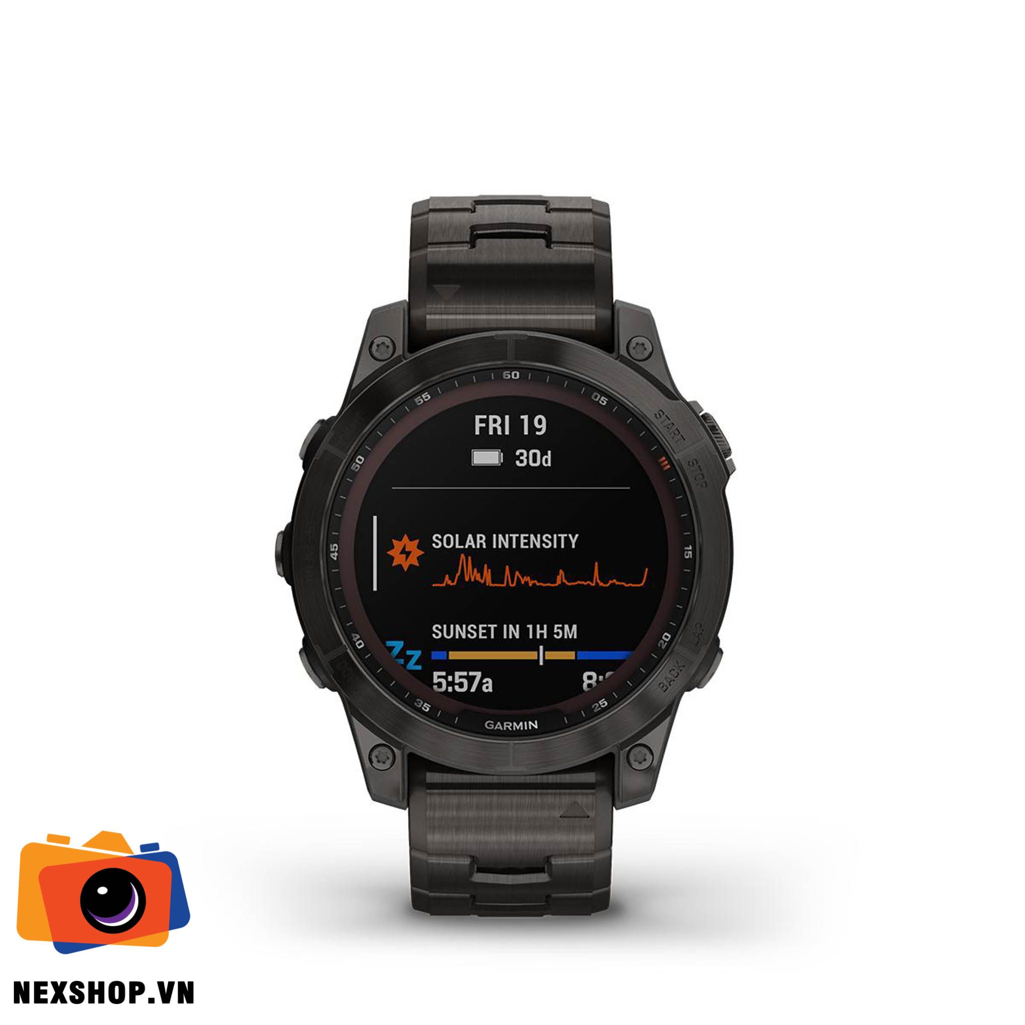 Đồng hồ thông minh Fenix 7 Sapphire, Màu xám Carbon phủ DLC viền Titanium với dây Titanium đục lỗ, Đồng hồ GPS, SEA | Chính hãng FPT