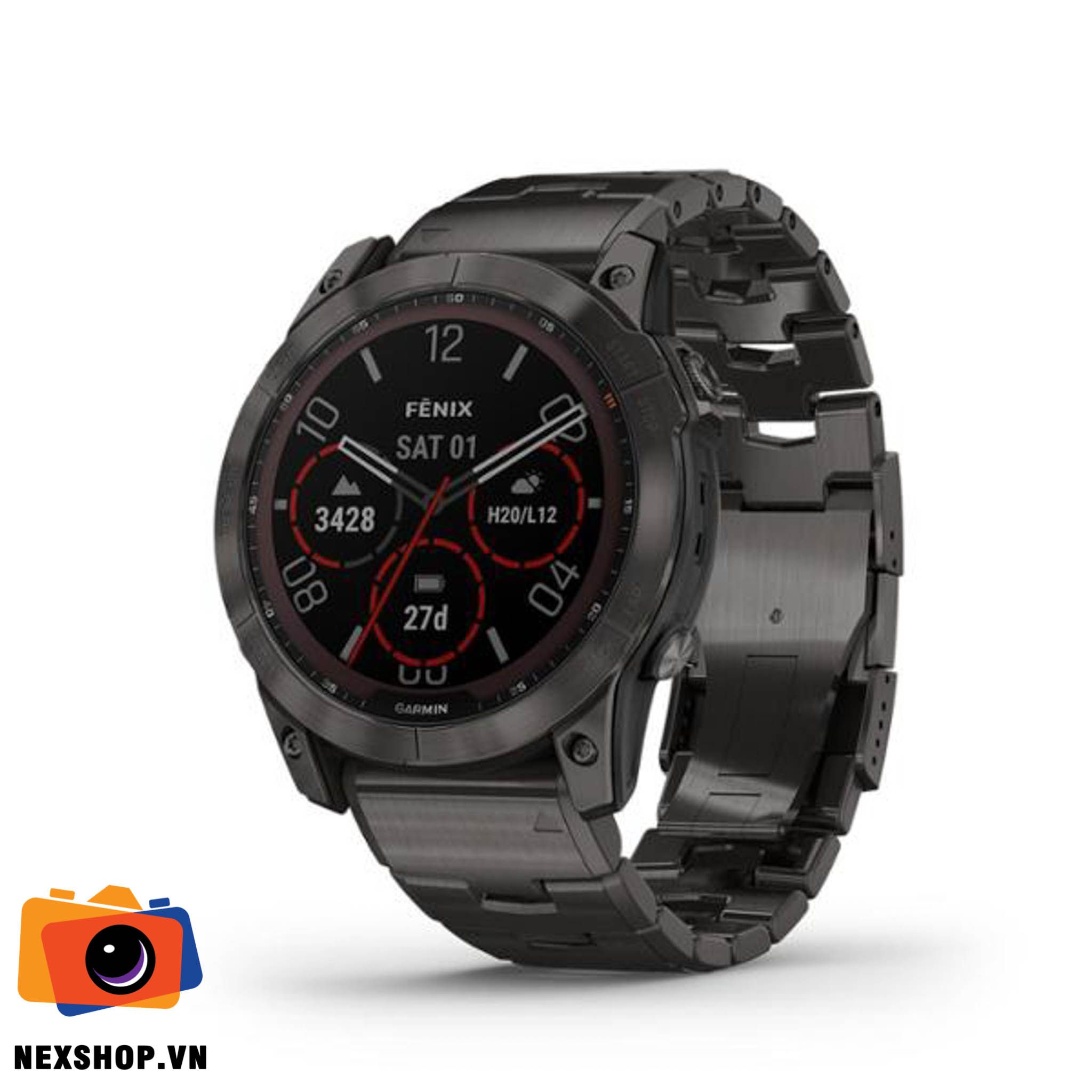 Đồng hồ thông minh Garmin Fenix 7X - Sapphire Solar, Carbon Gray Ti with Metal Band| Chính hãng FPT