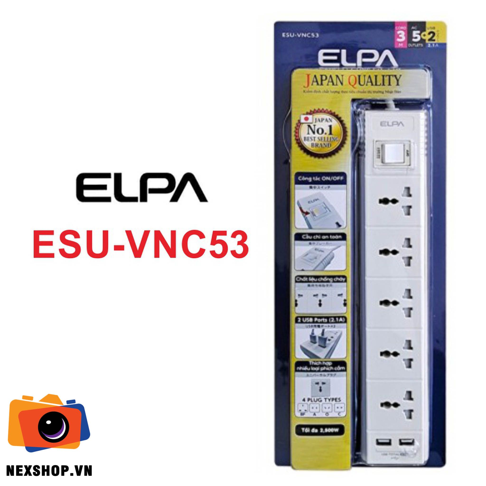 Ổ cắm điện ELPA ESU-VNC53 - 5 cổng AC - 2 cổng USB | Hàng chính hãng