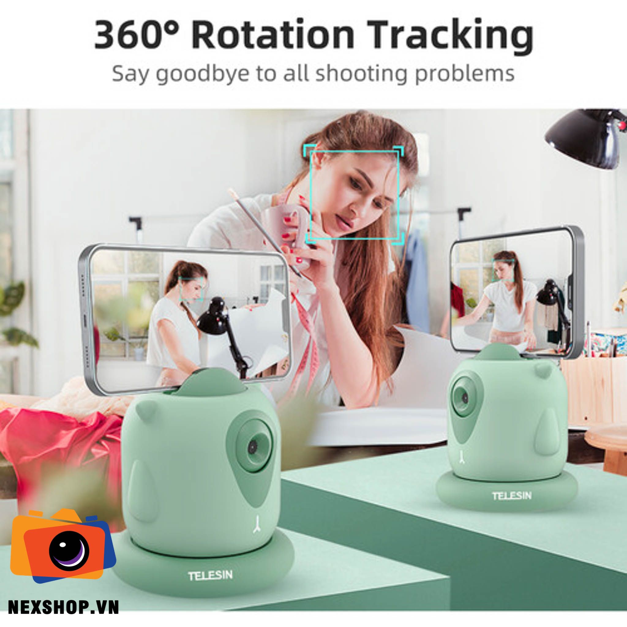 Đế xoay tự động kèm tính năng track theo khuôn mặt 360 Rotation | Chính hãng Telesin | Màu Xanh