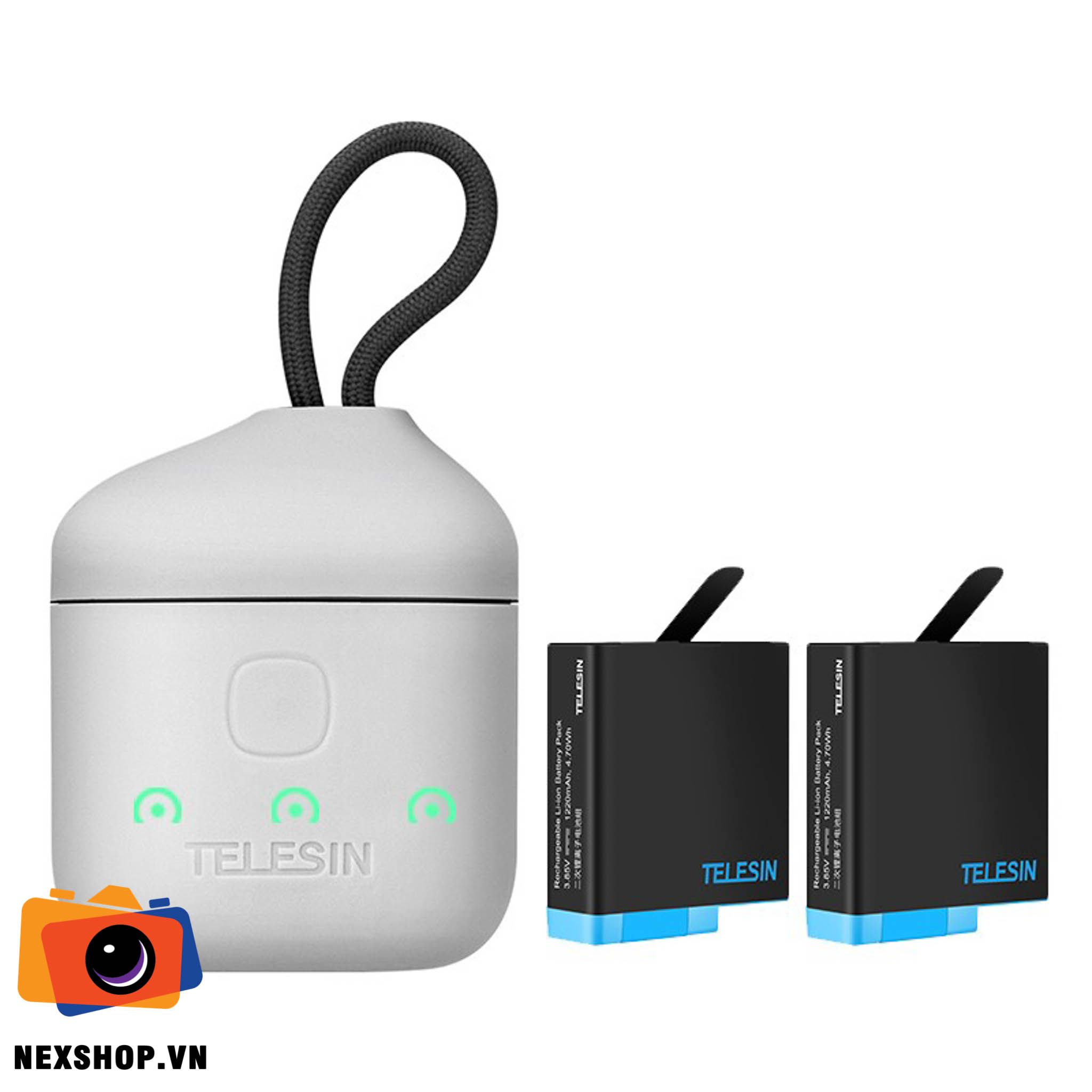Hộp sạc và bảo quản pin kèm thêm 02 viên pin cho GoPro Hero 8/7/6/5 — Telesin chính hãng tại NexShop cho GoPro Hero