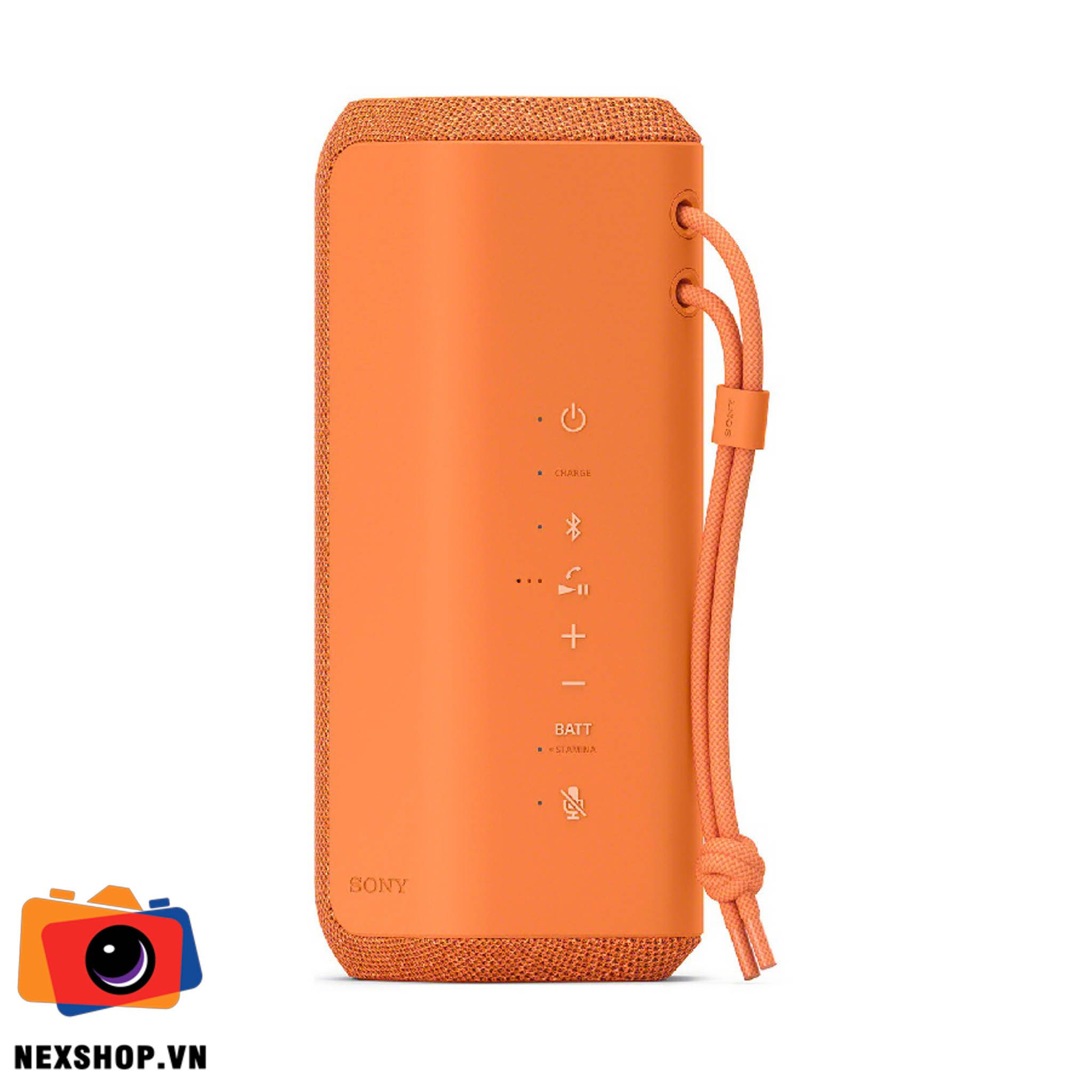 Loa di động SRS-XE200 màu da cam | Chính hãng SonyVN - mặt sau và phụ kiện đi kèm