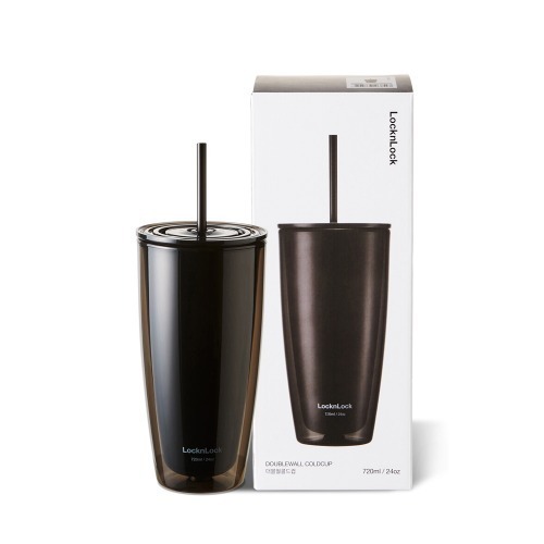 Ly nhựa 2 lớp LocknLock kèm ống hút HAP507 750ml | Màu đen