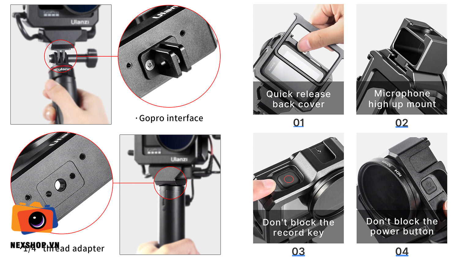 Ulanzi G9-5 Metal Cage For GoPro Hero 9/10/11 - cấu hình hộp sạc