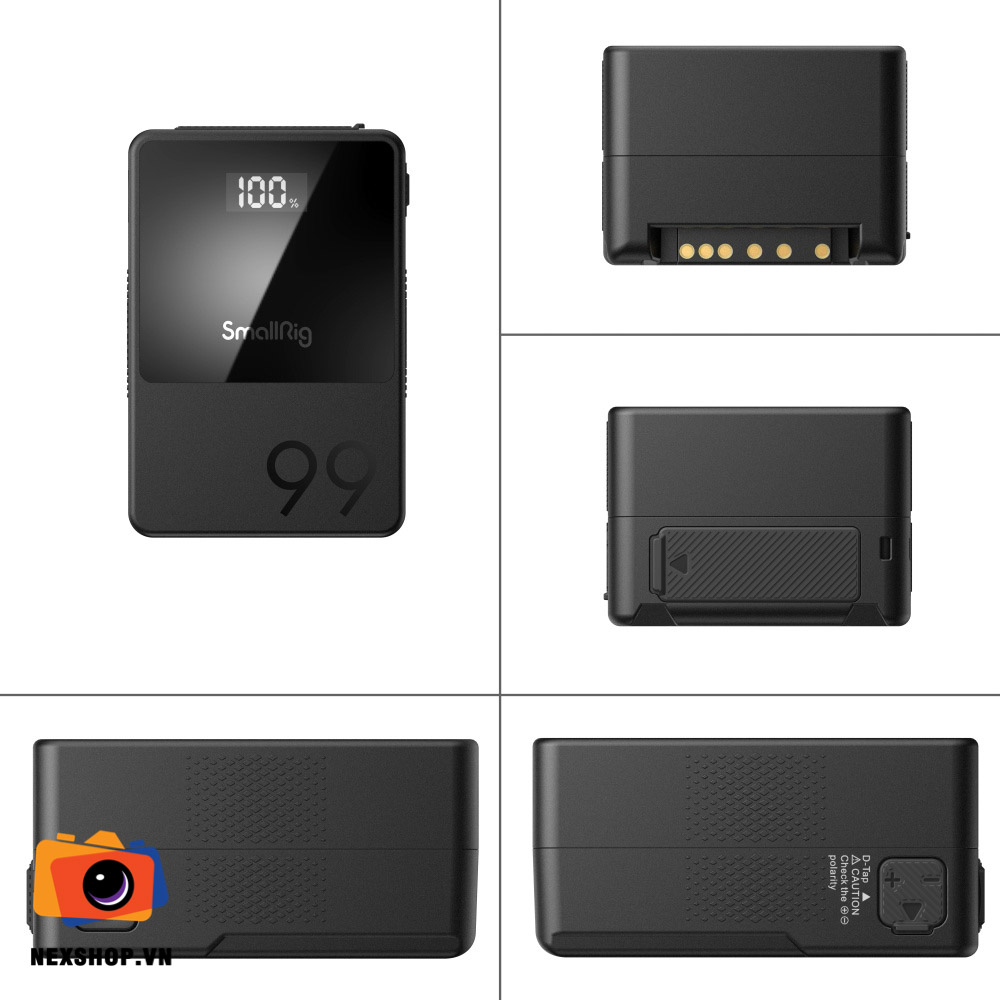 SmallRig VB99 V Mount Battery | Chính hãng KingCom phân phối - mặt sau và phụ kiện đi kèm
