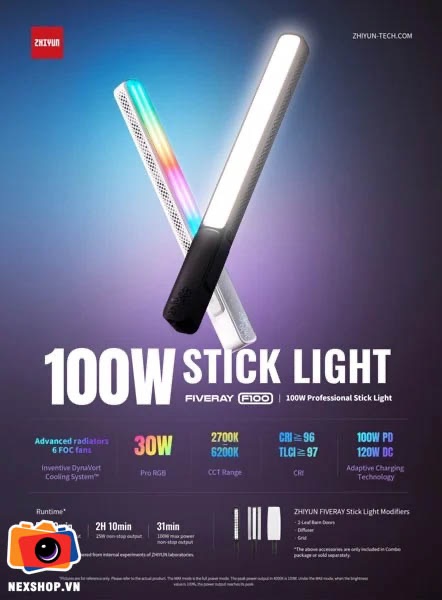 Đèn Zhiyun Fiveray F100 Combo đen | công suất 100W RGB