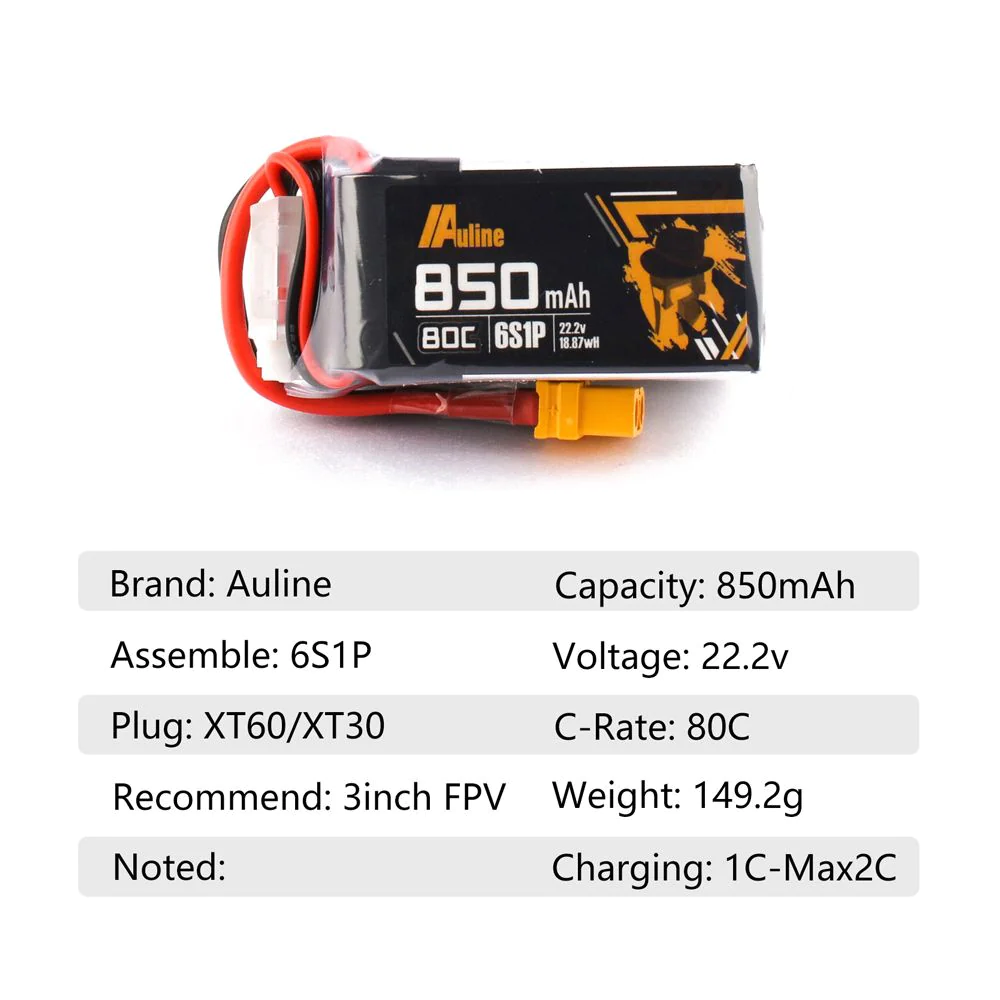 Pin Lipo Auline 850MAH 6S 22.2V 80C XT30