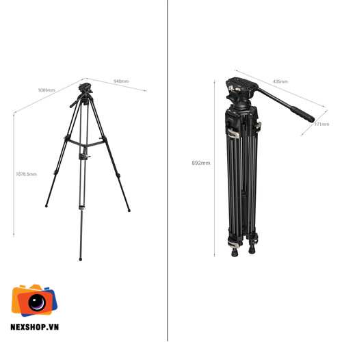 Chân máy quay SmallRig Heavy-Duty Fluid Head Tripod | Chính hãng - khả năng kết nối thiết bị