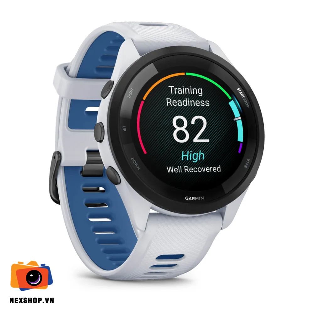 Đồng hồ thông minh Forerunner 265 Music, WiFi, GPS, KOR/SEA, Whitestone Case and Whitestone/Tidal Blue Silicone Band