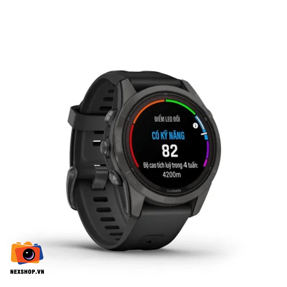 Đồng hồ Fenix 7S Pro, Sapphire solar, Vỏ Xám Carbon, viền Titanium, Dây Đen Hàng chính hãng