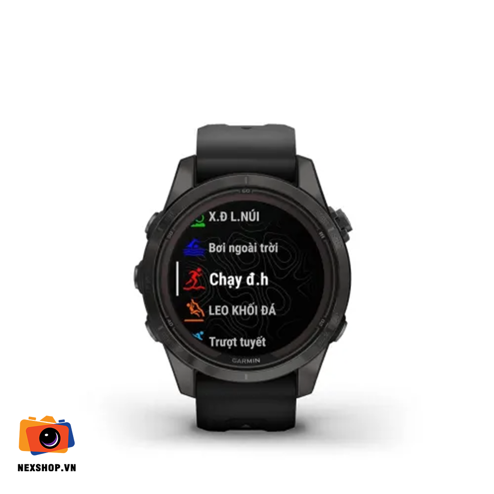 Đồng hồ Fenix 7S Pro, Sapphire solar, Vỏ Xám Carbon, viền Titanium, Dây Đen Hàng chính hãng