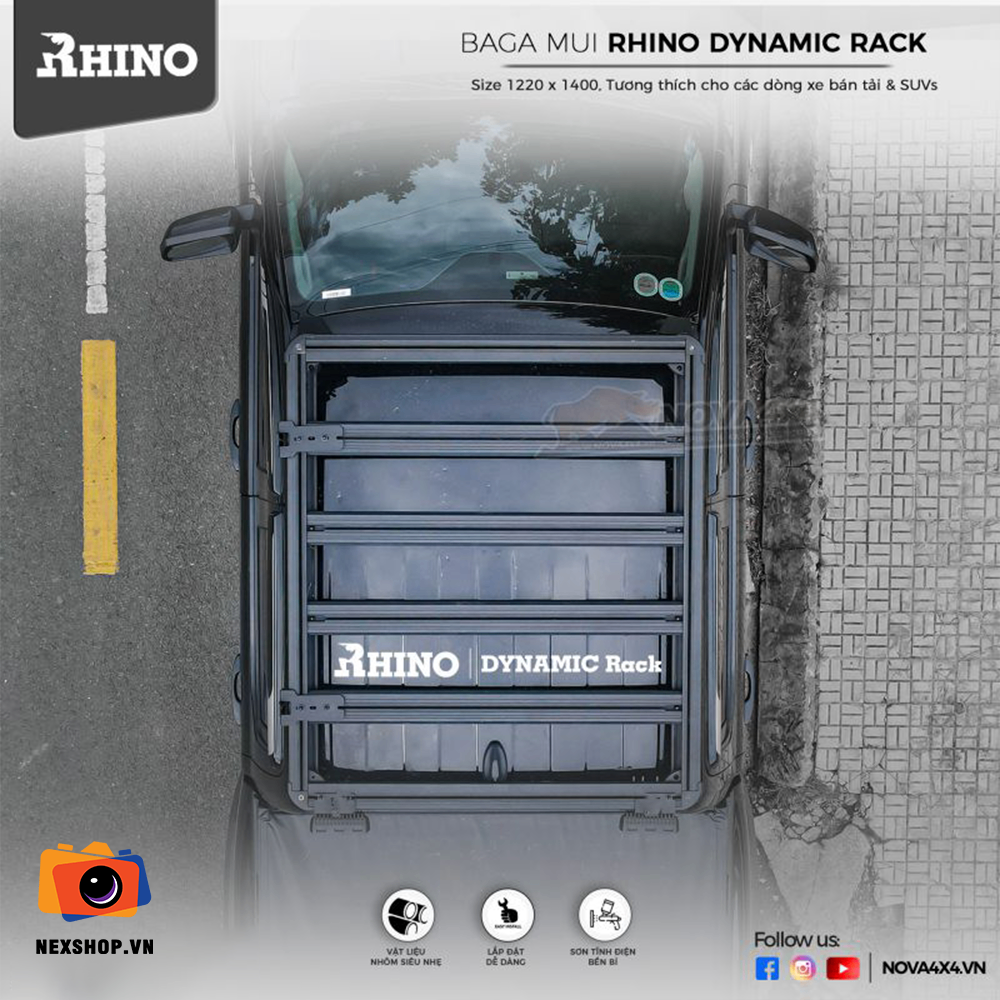 Baga Mui Rhino Dynamic Rack Nhôm Cho Xe Bán Tải | Chính Hãng - cấu hình hộp sạc