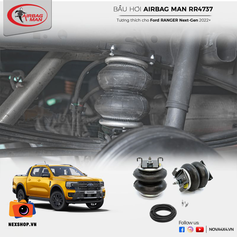 Bầu hơi Airbag Man RR4737 cho Ford Ranger Next-Gen 2022+ | Chính - mặt sau và phụ kiện đi kèm